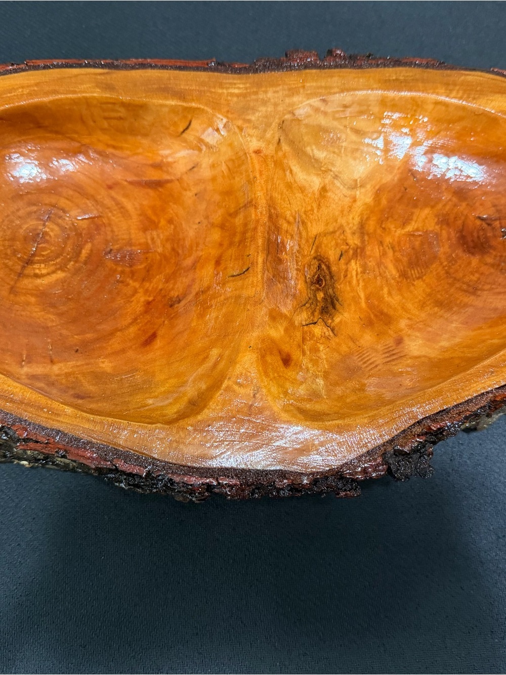 Handcrafted Live Edge Wooden Bowl - Warm Amber Finish